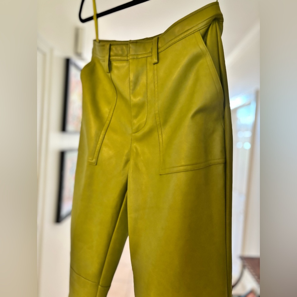 7 For All Mankind Faux Leather Pants XS Chartreuse High Rise Straight